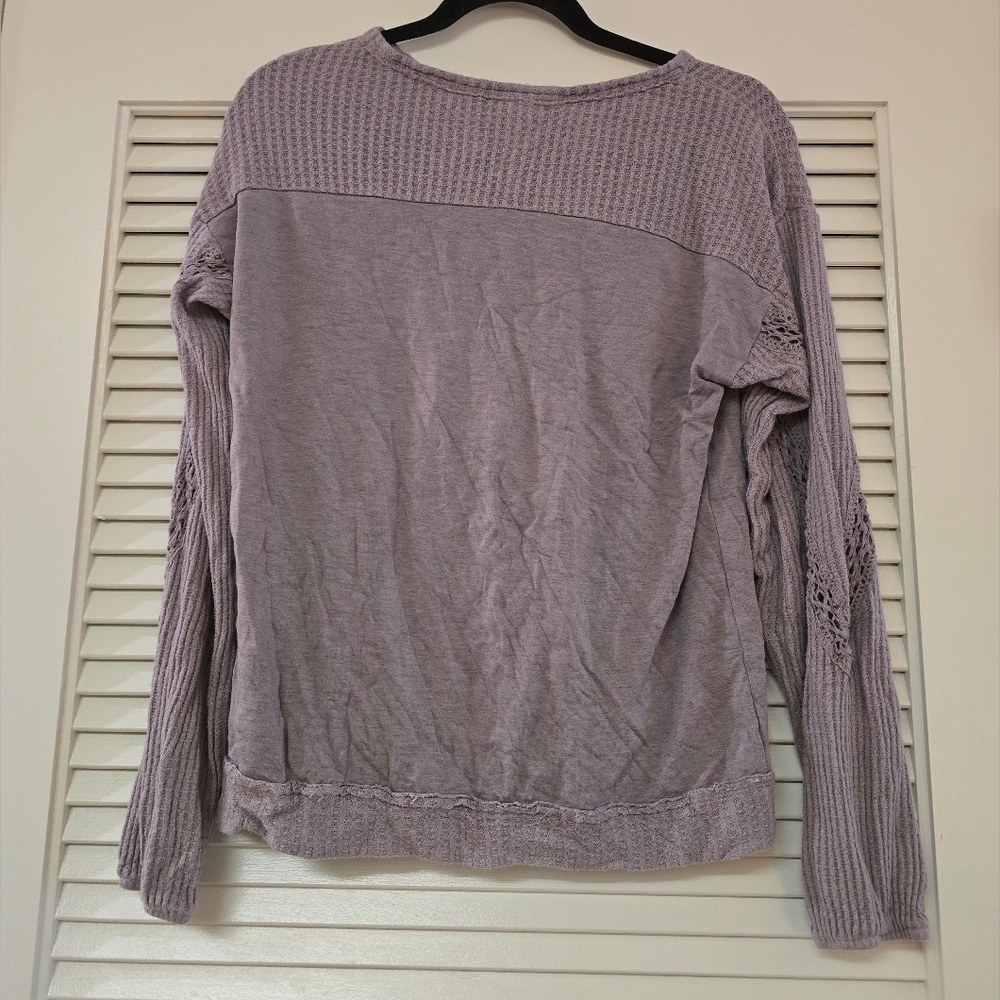 Knox Rose - Purple Boho Crochet Detail Long-Sleeve Top - Picture 3 of 4